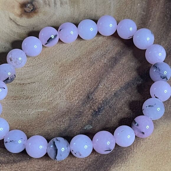 Pink opal 8mm stretch bracelet beaded bracelet 7” stretch crystal healing natura - Picture 6 of 12